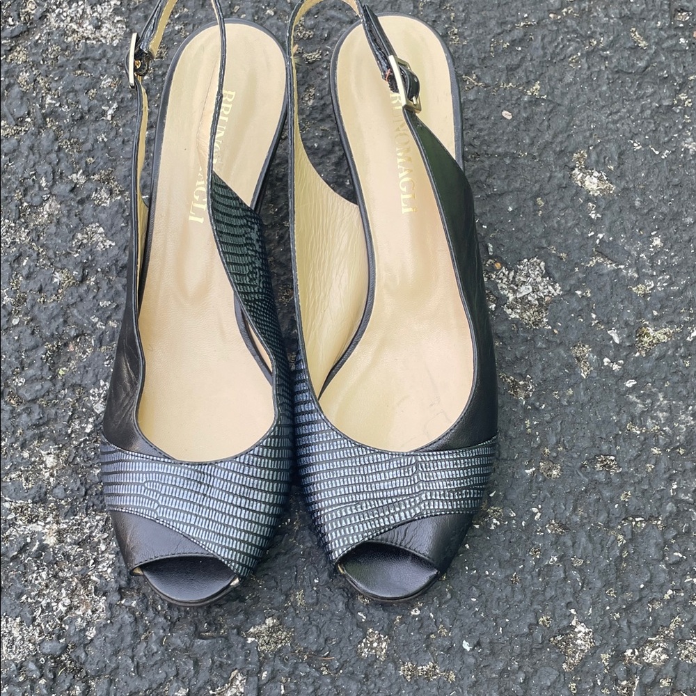 BRUNOMAGLI Black Peep-Toe Slingback Heels